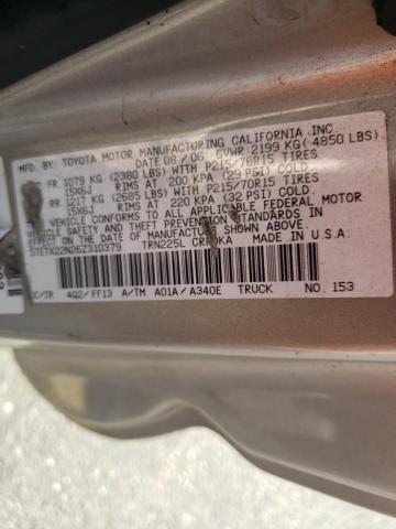 5TETX22N26Z310379 - 2006 TOYOTA TACOMA ACCESS CAB ოქროსფერი ფოტო 12