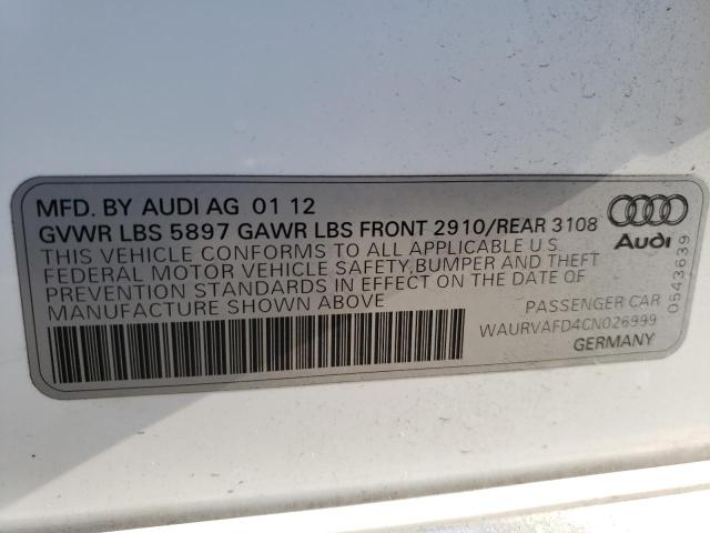 WAURVAFD4CN026999 - 2012 AUDI A8 L QUATTRO WHITE photo 13