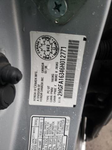 2HGFA16346H012771 - 2006 HONDA CIVIC DX VP SILVER photo 12