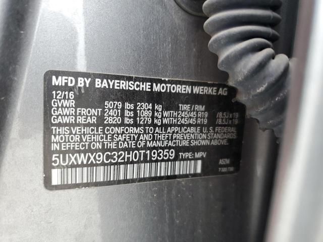 5UXWX9C32H0T19359 - 2017 BMW X3 XDRIVE28I GRAY photo 13