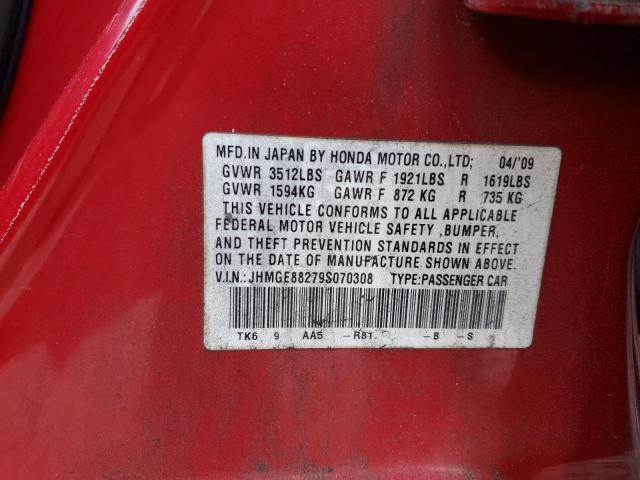 JHMGE88279S070308 - 2009 HONDA FIT RED photo 13