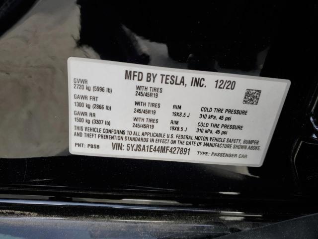 5YJSA1E44MF427891 - 2021 TESLA MODEL S Սև լուսանկար 13