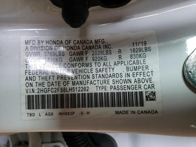 2HGFC2F88LH512262 - 2020 HONDA CIVIC SPORT 白色 照片 12