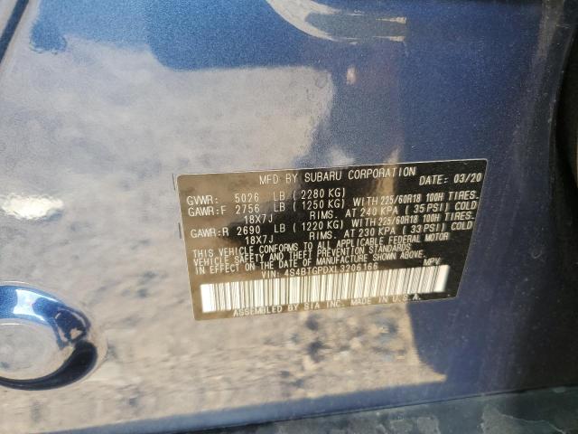 4S4BTGPDXL3206166 - 2020 SUBARU OUTBACK TOURING LDL Կապույտ լուսանկար 12