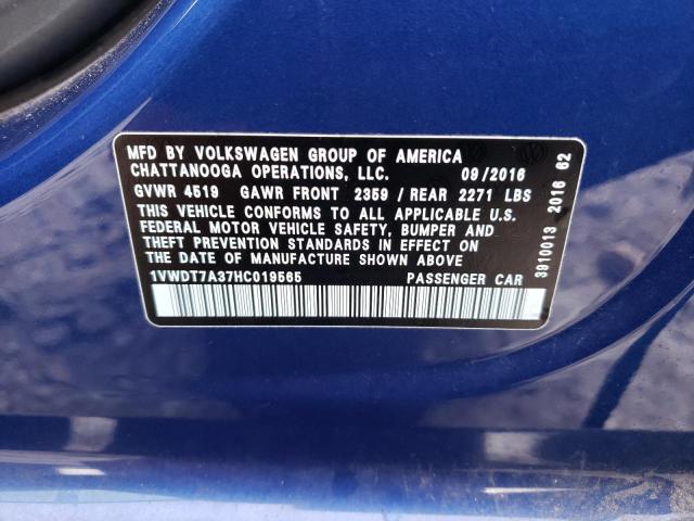1VWDT7A37HC019565 - 2017 VOLKSWAGEN PASSAT R-LINE Mavi foto 13