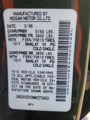 JN8AR05Y0WW273460 - 1998 NISSAN PATHFINDER LE Yaşıl foto 13