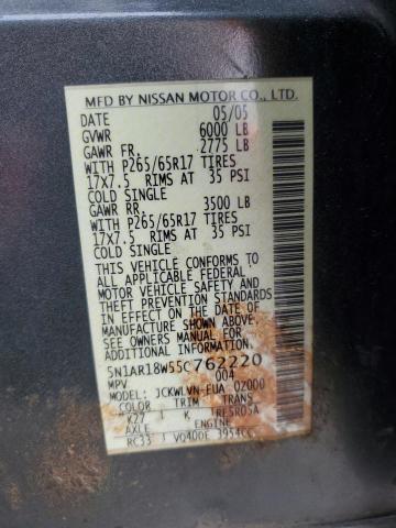 5N1AR18W55C762220 - 2005 NISSAN PATHFINDER LE 灰色 照片 13