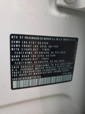 3VV1B7AXXNM138766 - 2022 VOLKSWAGEN TIGUAN S WHITE photo 13