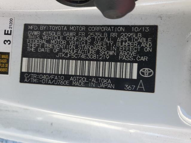 JTKJF5C74E3081219 - 2014 TOYOTA SCION TC 白色 照片 12