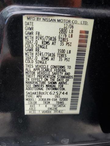 5N1AR18UX7C625744 - 2007 NISSAN PATHFINDER LE 黑色 照片 13