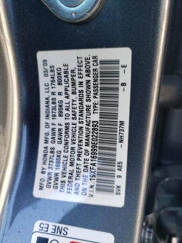 19XFA16999E022893 - 2009 HONDA CIVIC EXL GRAY photo 13