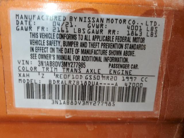 3N1AB8DV3MY277985 - 2021 NISSAN SENTRA SR ORANGE photo 12