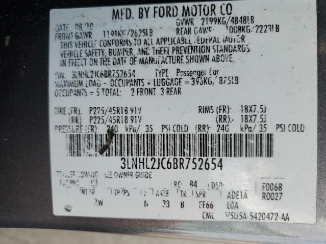 3LNHL2JC6BR752654 - 2011 LINCOLN MKZ GRAY photo 12