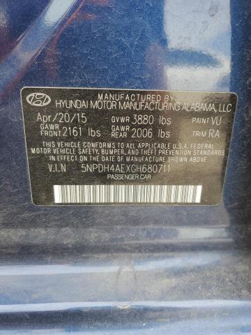 5NPDH4AEXGH680711 - 2016 HYUNDAI ELANTRA SE BLUE photo 12