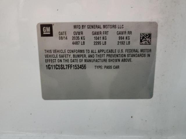 1G11C5SL7FF153456 - 2015 CHEVROLET MALIBU 1LT WHITE photo 12