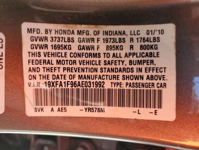 19XFA1F96AE031992 - 2010 HONDA CIVIC EXL Grafit foto 12