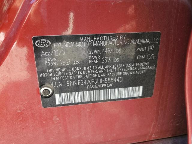 5NPE24AF5HH588440 - 2017 HYUNDAI SONATA SE RED photo 12