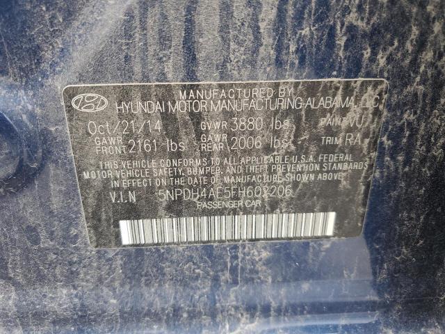 5NPDH4AE5FH602206 - 2015 HYUNDAI ELANTRA SE BLUE photo 12