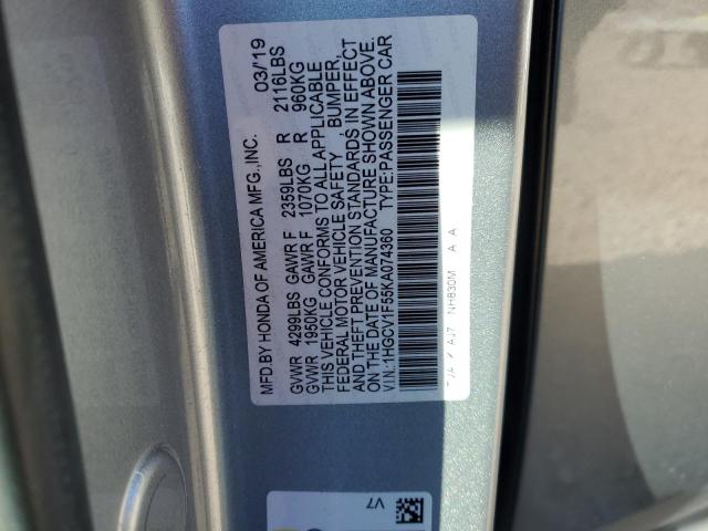 1HGCV1F55KA074360 - 2019 HONDA ACCORD EXL SILVER photo 12