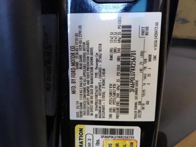 3FA6P0LU7KR256701 - 2019 FORD FUSION SE CHARCOAL photo 13