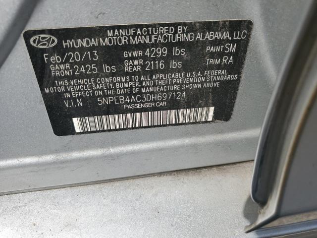 5NPEB4AC3DH697124 - 2013 HYUNDAI SONATA GLS SILVER photo 13