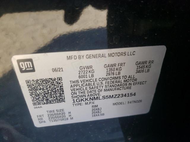 1GKKNMLS5MZ234154 - 2021 GMC ACADIA SLT BLACK photo 12