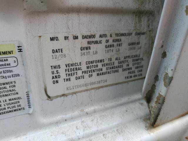 KL1TD66E09B638734 - 2009 CHEVROLET AVEO LS 白色 照片 13