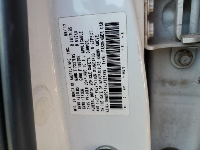 1HGCP2F42CA192536 - 2012 HONDA ACCORD LXP WHITE photo 13