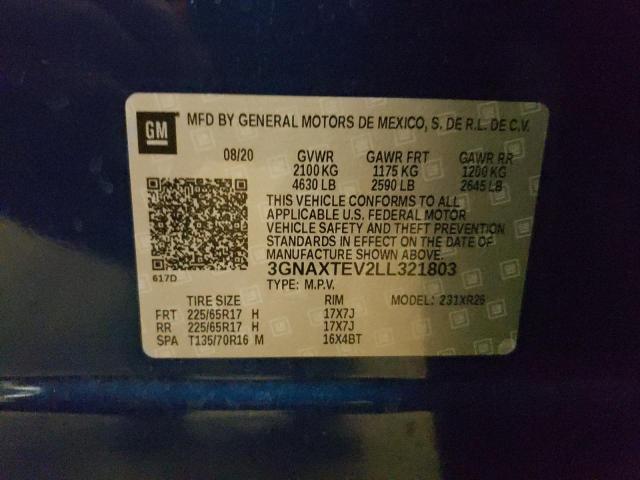 3GNAXTEV2LL321803 - 2020 CHEVROLET EQUINOX LT BLUE photo 13