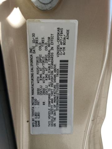 5TESN92N61Z731055 - 2001 TOYOTA TACOMA XTRACAB PRERUNNER 棕色 照片 12