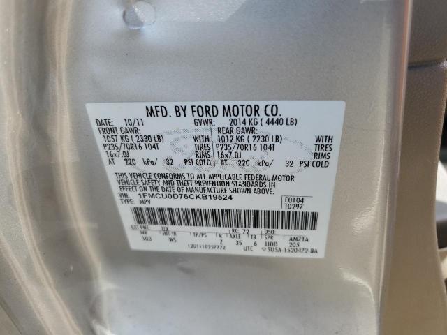 1FMCU0D76CKB19524 - 2012 FORD ESCAPE XLT SILVER photo 13