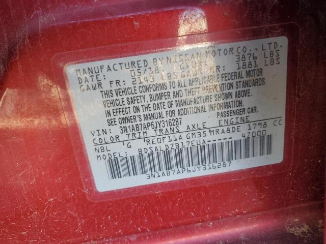 3N1AB7AP6JY316287 - 2018 NISSAN SENTRA S RED photo 12