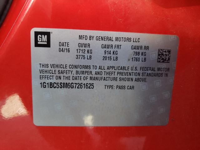 1G1BC5SM6G7261625 - 2016 CHEVROLET CRUZE LS RED photo 12