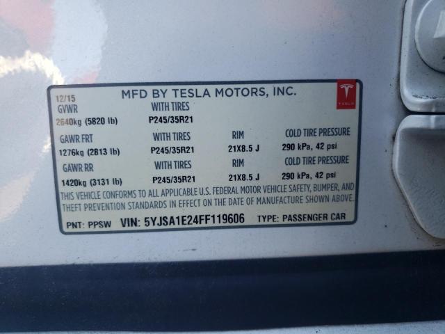 5YJSA1E24FF119606 - 2015 TESLA MODEL S WHITE photo 12