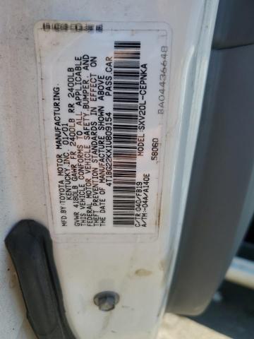 4T1BG22KX1U809154 - 2001 TOYOTA CAMRY CE WHITE photo 12