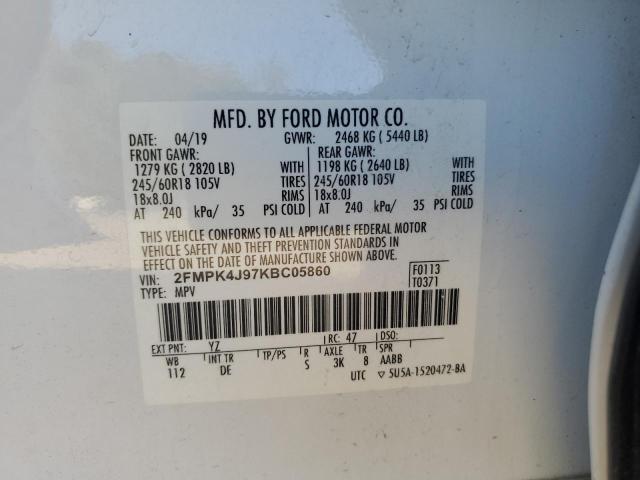 2FMPK4J97KBC05860 - 2019 FORD EDGE SEL WHITE photo 13