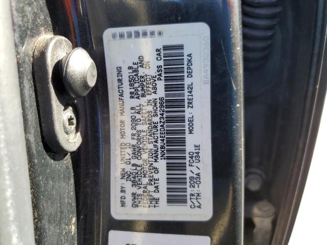 1NXBU4EE0AZ342966 - 2010 TOYOTA COROLLA BASE BLACK photo 12