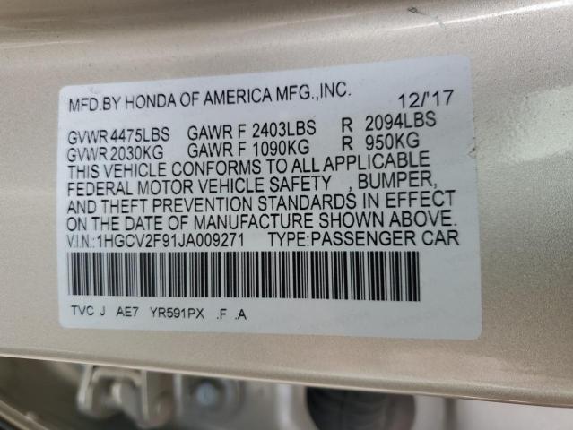 1HGCV2F91JA009271 - 2018 HONDA ACCORD TOURING BEIGE photo 12