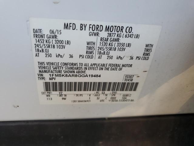 1FM5K8AR8GGA19484 - 2016 FORD EXPLORER POLICE INTERCEPTOR 白色 照片 13