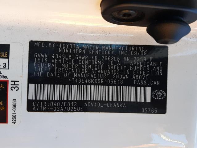 4T4BE46KX9R106618 - 2009 TOYOTA CAMRY BASE WHITE photo 12