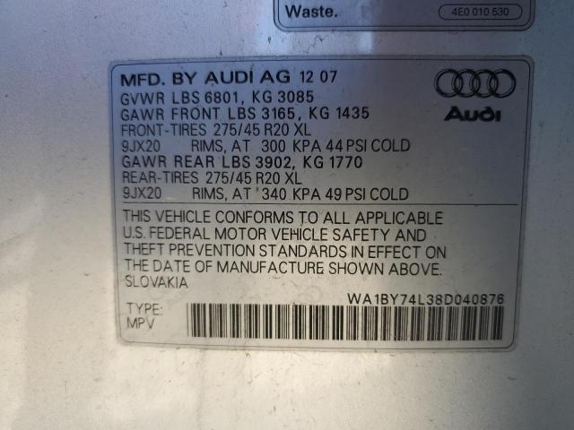 WA1BY74L38D040876 - 2008 AUDI Q7 3.6 QUATTRO PREMIUM SILVER photo 13