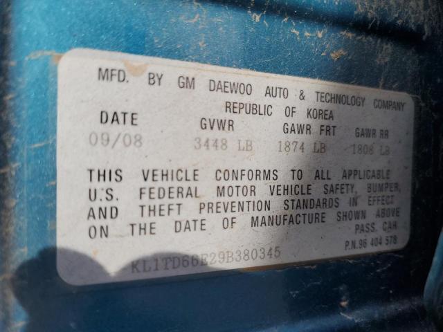 KL1TD66E29B380345 - 2009 CHEVROLET AVEO LS 蓝色 照片 12