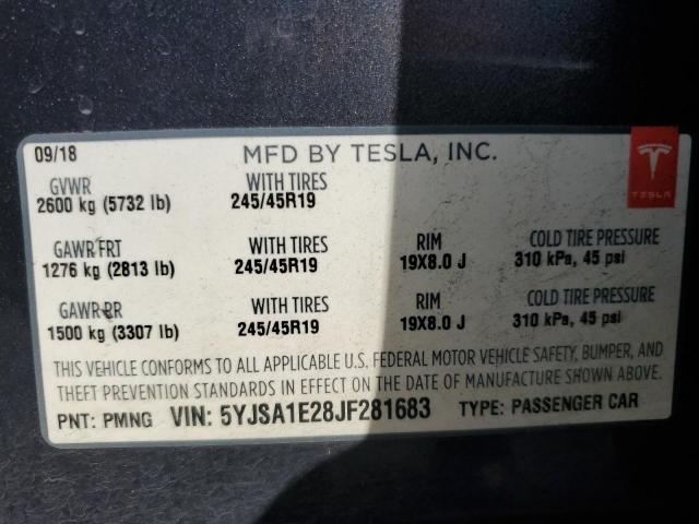 5YJSA1E28JF281683 - 2018 TESLA MODEL S CHARCOAL photo 12