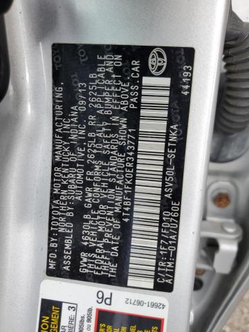 4T4BF1FK0ER343771 - 2014 TOYOTA CAMRY L SILVER photo 12