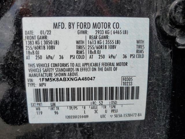 1FM5K8ABXNGA48047 - 2022 FORD EXPLORER POLICE INTERCEPTOR 黑色 照片 12