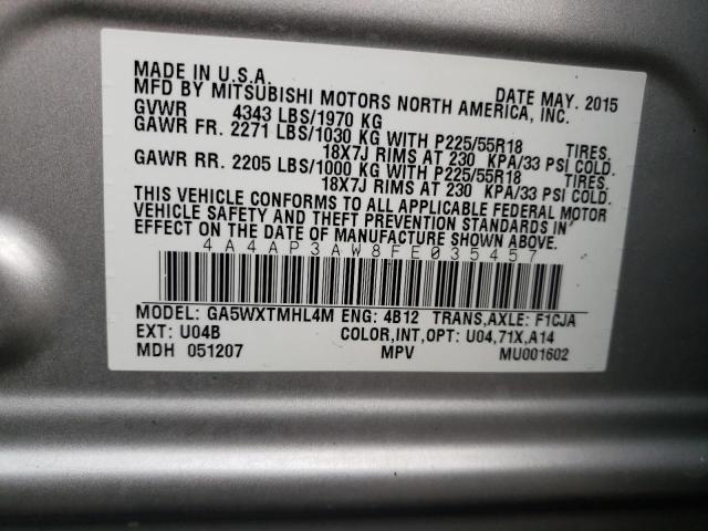 4A4AP3AW8FE035457 - 2015 MITSUBISHI OUTLANDER ES GRAY photo 13