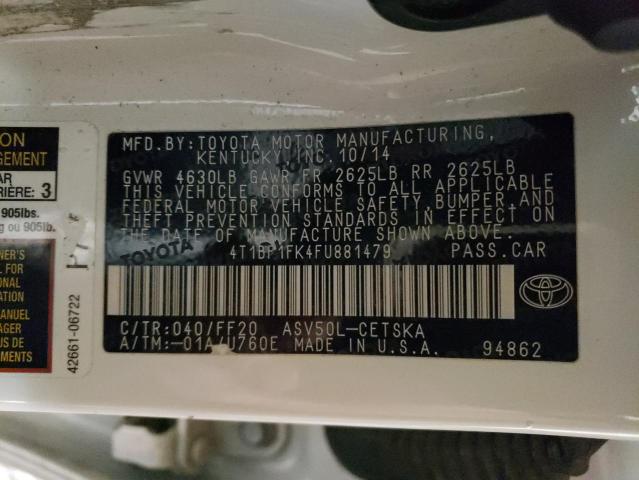 4T1BF1FK4FU881479 - 2015 TOYOTA CAMRY SE LE 白色 照片 12