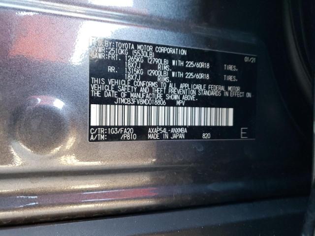 JTMCB3FV8MD018806 - 2021 TOYOTA RAV4 PRIME SE GRAY photo 12