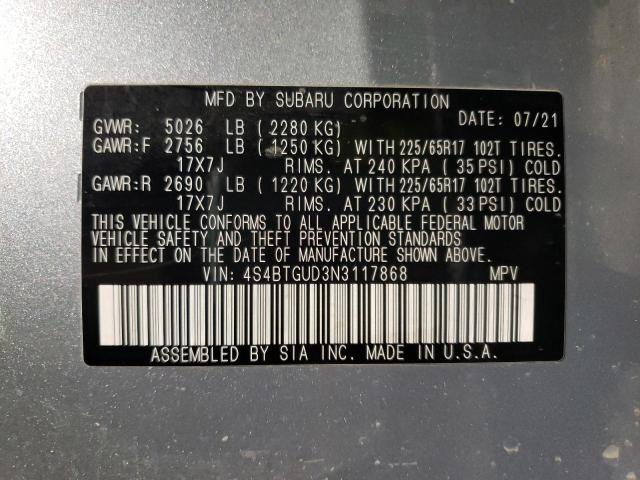 4S4BTGUD3N3117868 - 2022 SUBARU OUTBACK WILDERNESS SILVER photo 12