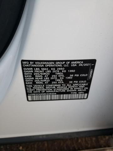 1V2RE2CAXMC226204 - 2021 VOLKSWAGEN ATLAS CROS SE თეთრი ფოტო 12